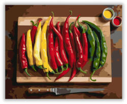 Számfestő Színes Chili Paprikák Rusztikus Vágódeszkán - számfestő készlet (crea6255)