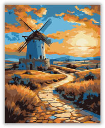  La Mancha Szélmalmai Naplementében - számfestő készlet