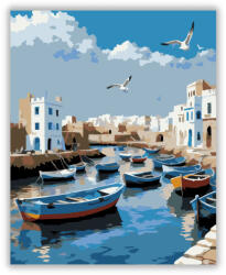  Essaouira Kikötője Kék Halászhajókkal - számfestő készlet