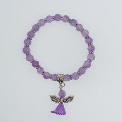  Ametiszt Angyal Charm Ásvány Karkötő (K77) 6mm Csukló átmérő: 4, 8cm
