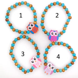  Rózsaszín Fa Szintetikus Türkiz Bagoly Karkötő (3) (K73) 6mm Átmérő: 4, 2cm