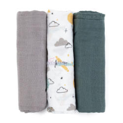 Petite&Mars Bambusz muszlin 3db-os pelenka szett Moussy Grey Planes, 68 x 68 cm - babavilag