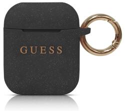 Guess Apple AirPods / AirPods 2 Szilikon Tok - Fekete Csillámporos (GUACCSILGLBK)