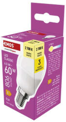 EMOS ZQ1E41 60 W / 806 lm / Meleg fehér LED izzó Classic Mini Globe / E14 / 6, 5 W