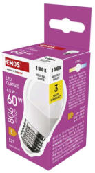 EMOS ZQ6E43 60 W / 806 lm / Természetes fehér LED izzó Classic Mini Globe / E27 / 6, 5 W