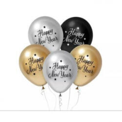 Godan Beauty&Charm: Dekorációs lufiszett „Happy New Year' felirattal, 30 cm - 5 db-os (GZ-HNY5)