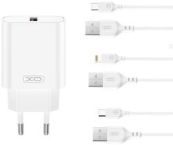 XO hálózati USB töltő adapter CE33 QC 18W 1x USB fehér + Lightning kábel