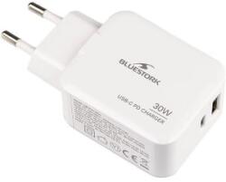 Bluestork USB-C + USB-A 30W hálózati töltő fehér (PW-NB-30-C-A/2)