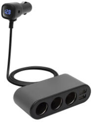 Somogyi Elektronic autós feszültségelosztó és USB töltő, 3.4A USB töltő, max. 80Watt, fém burkolat, Voltmérő, autó-akkumulátor állapotának (SAU80W) - aqua