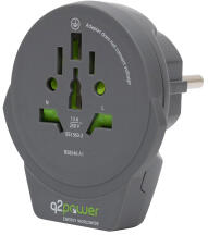 Q2 Power q2power utazóadapter, World to Europe USB, USB 5V 2.4A, max. 16 A, 250 V - 4000 W teljesítmény (1.100110-TH)