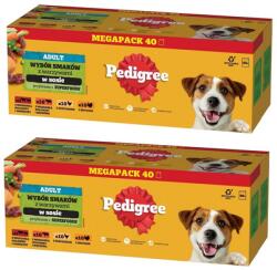 PEDIGREE Adult Choice of Flavors zöldségekkel 80x100g teljes értékű nedves eledel felnőtt kutyáknak, marhahús és bárányhús keverékével, marhahús és máj keverékével, csirkével, pulykával, mártásban