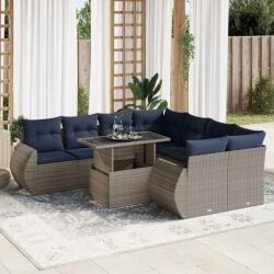 vidaXL 9 részes szürke polyrattan akácfa kerti ülőgarnitúra párnákkal (3326612)