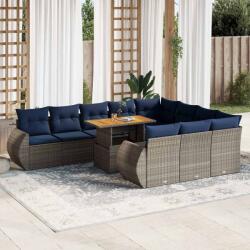 vidaXL 11 részes szürke polyrattan kerti ülőgarnitúra párnákkal (3327316)