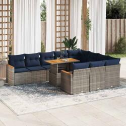 vidaXL 11 részes szürke polyrattan kerti ülőgarnitúra párnákkal (3327540)