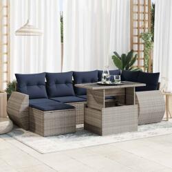 vidaXL 7 részes szürke polyrattan akácfa kerti ülőgarnitúra párnákkal (3326672)