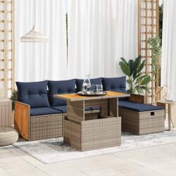 vidaXL 6 részes szürke polyrattan akácfa kerti ülőgarnitúra párnákkal (3328153)
