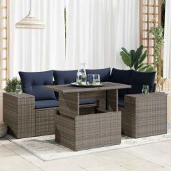 vidaXL 6 részes szürke polyrattan akácfa kerti ülőgarnitúra párnákkal (3326792)