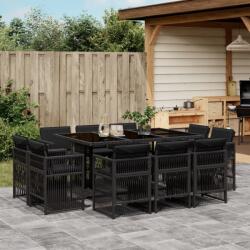 vidaXL 11 részes fekete polyrattan kerti étkezőgarnitúra párnákkal (3211027)