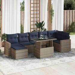 vidaXL 7 részes szürke polyrattan akácfa kerti ülőgarnitúra párnákkal (3326362)