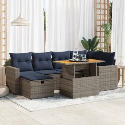 vidaXL 7 részes fekete polyrattan akácfa kerti ülőgarnitúra párnával (3328006)