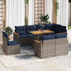 vidaXL 9 részes szürke polyrattan kerti ülőgarnitúra párnákkal (3327505)