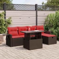 vidaXL 6 részes fekete polyrattan akácfa kerti ülőgarnitúra párnákkal (3327854)