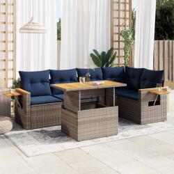 vidaXL 6 részes szürke polyrattan akácfa kerti ülőgarnitúra párnákkal (3327603)