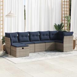 vidaXL 7 részes szürke polyrattan kerti ülőgarnitúra párnákkal (3325307) - vidaxl