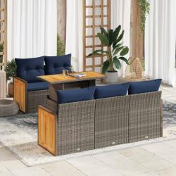 vidaXL 6 részes szürke polyrattan akácfa kerti ülőgarnitúra párnákkal (3327666)