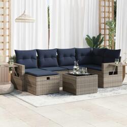vidaXL 7 részes szürke polyrattan kerti ülőgarnitúra párnákkal (3325497)