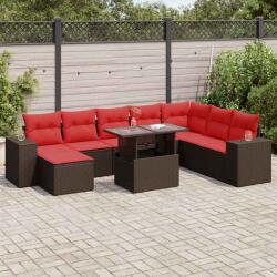 vidaXL 9 részes barna polyrattan akácfa kerti ülőgarnitúra párnákkal (3326855) - vidaxl