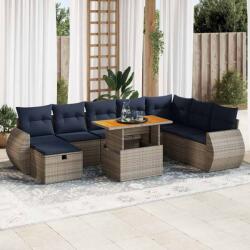 vidaXL 9 részes fekete polyrattan akácfa kerti ülőgarnitúra párnákkal (3328076) - vidaxl