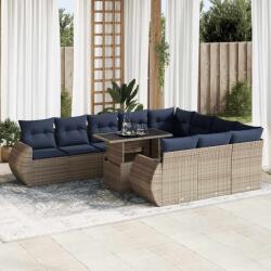 vidaXL 11 részes szürke polyrattan akácfa kerti ülőgarnitúra párnákkal (3326712)