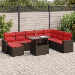 vidaXL 9 részes barna polyrattan akácfa kerti ülőgarnitúra párnákkal (3326375) - vidaxl