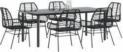 vidaXL 7 részes fekete polyrattan üveg kerti étkezőgarnitúra (3334539) - vidaxl