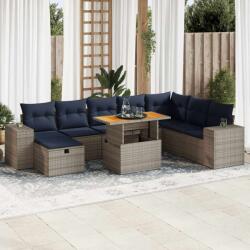 vidaXL 9 részes szürke polyrattan akácfa kerti ülőgarnitúra párnákkal (3328104) - vidaxl