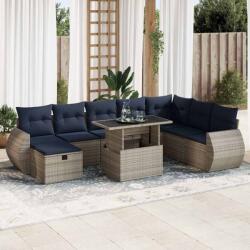 vidaXL 9 részes barna polyrattan akácfa kerti ülőgarnitúra párnákkal (3327921) - vidaxl