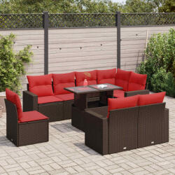 vidaXL 9 részes barna polyrattan akácfa kerti ülőgarnitúra párnákkal (3326345)