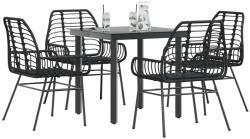 vidaXL 5 részes fekete polyrattan üveg kerti étkezőgarnitúra (3334535)