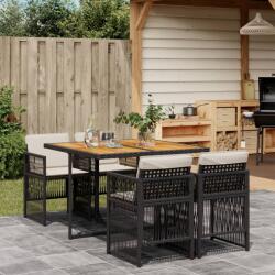 vidaXL 5 részes fekete polyrattan kerti étkezőgarnitúra párnákkal (3210903) - vidaxl