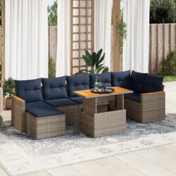 vidaXL 8 részes szürke polyrattan kerti ülőgarnitúra párnákkal (3327519)