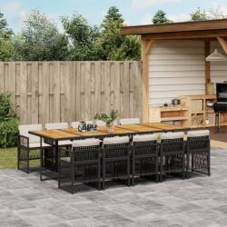 vidaXL 11 részes fekete polyrattan kerti étkezőgarnitúra párnákkal (3210939)