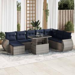 vidaXL 11 részes szürke polyrattan akácfa kerti ülőgarnitúra párnákkal (3326692) - vidaxl