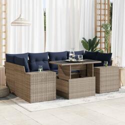 vidaXL 7 részes szürke polyrattan akácfa kerti ülőgarnitúra párnákkal (3326752) - vidaxl
