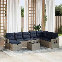 vidaXL 9 részes szürke polyrattan kerti ülőgarnitúra párnákkal (3325547) - vidaxl