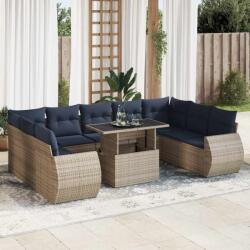 vidaXL 10 részes szürke polyrattan akácfa kerti ülőgarnitúra párnákkal (3326702)