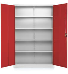 Rauman Univerzális fémszekrény 120 x 40 x 185 cm, hengerzár, piros - ral 3000