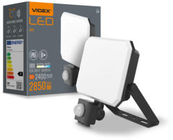 Videx LED reflektor 30W 2850lm 5000K Hidegfényű mozgás- és alkonyérzékelővel, fekete, tejszerű burával, Videx (VIDNAS0185A)