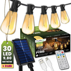 Lumileds Napelemes kerti girland 30x LED dekoratív izzók 9, 8 m 2700 K Meleg + Távirányító PYRIS LUMILED (LUMSOL0100)