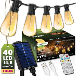 Lumileds Napelemes kerti girland 40 db LED dekoratív izzó 14, 5 m 2700 K Meleg + Távirányító PYRIS LUMILED (LUMSOL0105)